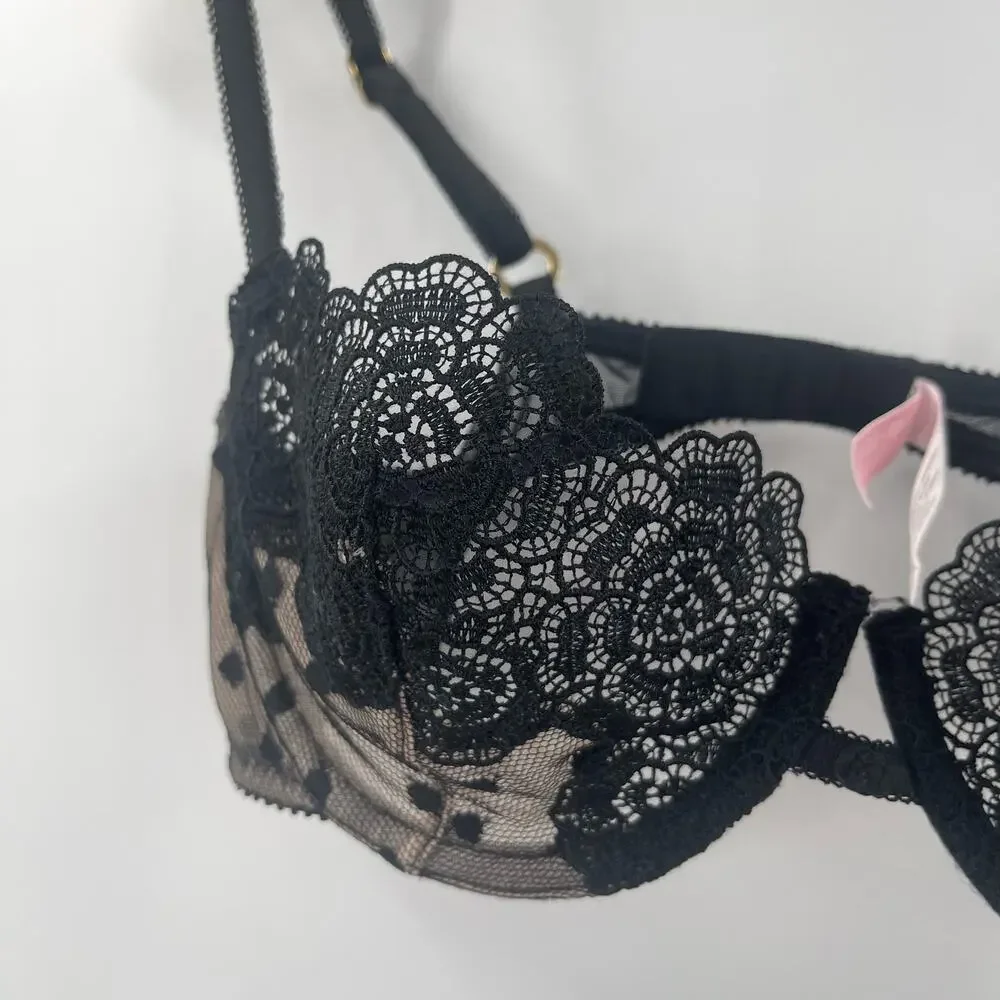 VICTORIA'S SECRET Bra Size 34B Very Sexy Y2K 2000s Balconet Lace Mesh Lingerie